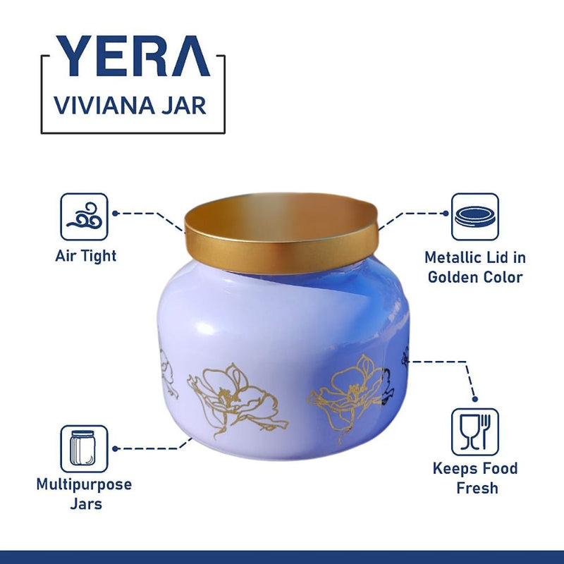 Yera Viviana 760 ML Glass Storage Jar with Metallic Lid | Set of 2 Pcs