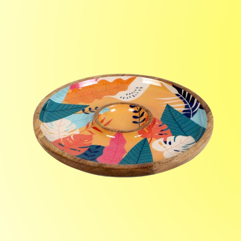 Softel Wooden Round Chip & Dip Platter - 1