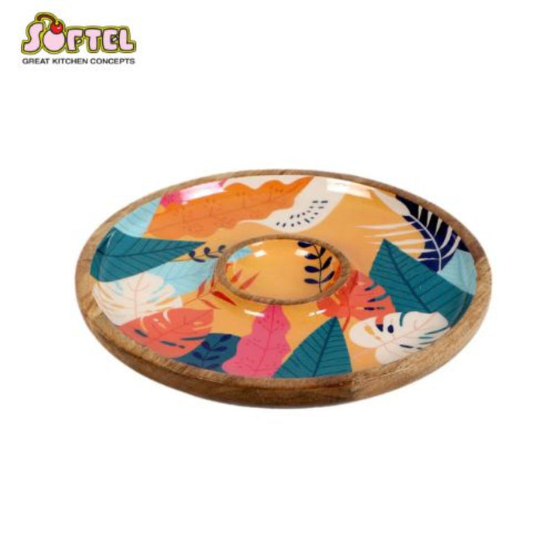 Softel Wooden Round Chip & Dip Platter - 2