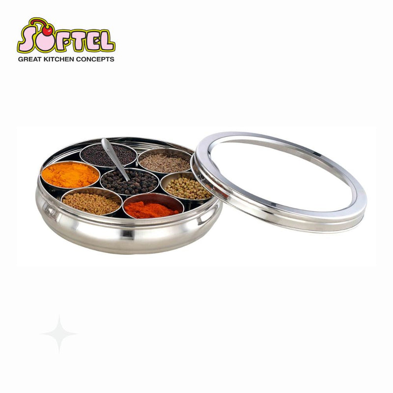 Decent Stainless Steel Deluxe Masala Dabba with Glass Lid - 6