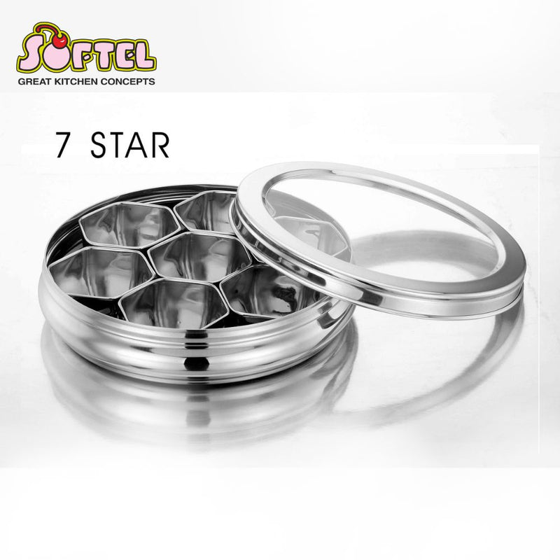 Softel Stainless Steel 7 Star Masala Dabba with Glass Lid - 2