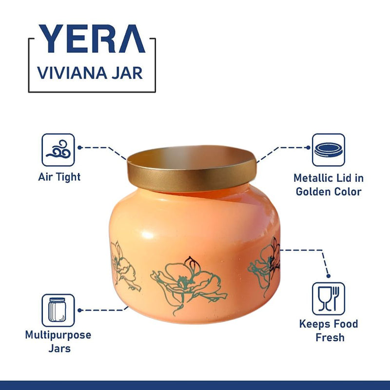 Yera Viviana 760 ML Glass Storage Jar with Metallic Lid | Set of 2 Pcs