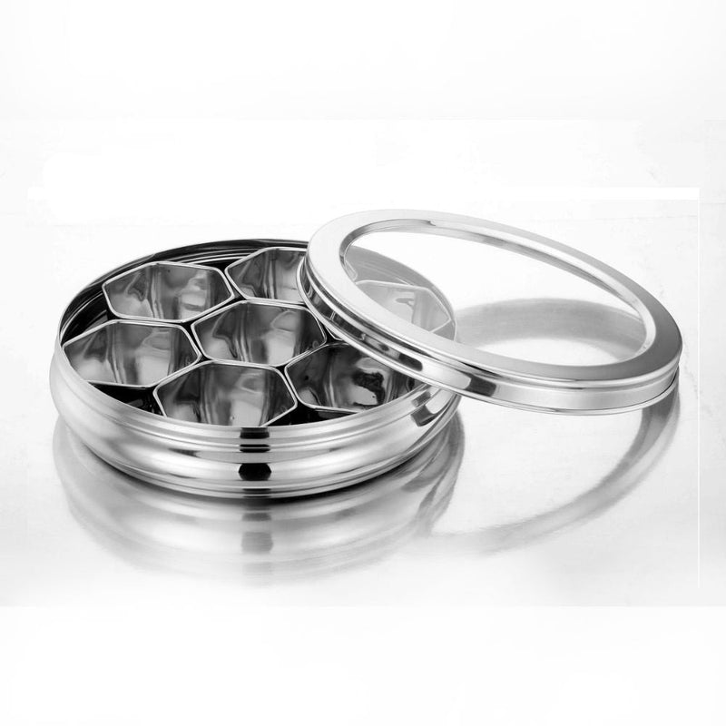 Softel Stainless Steel 7 Star Masala Dabba with Glass Lid - 1