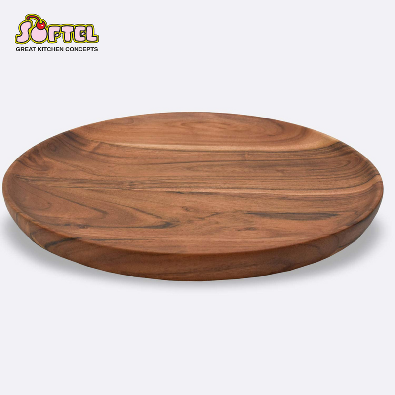 Softel Elegant Acacia Wood Serving Tray - Round, Brown, High-Quality, Easy to Clean Platter for Everyday Use from www.rasoishop.com