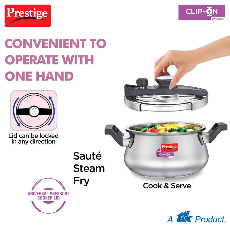 Prestige Clip-on Svachh Stainless Steel Handi Pressure Cookers with Glass Lid
