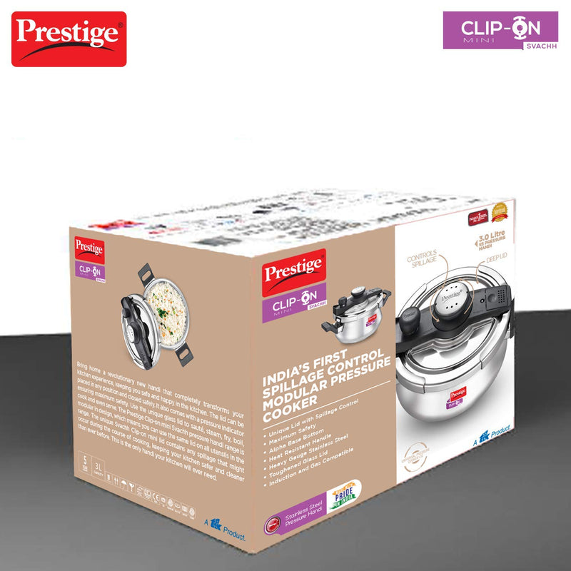 Prestige Clip-on Svachh Stainless Steel Handi Pressure Cookers with Glass Lid