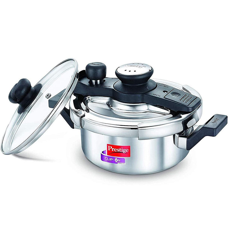 Prestige Clip-on Mini Svachh Stainless Steel Pressure Cookers with Glass Lid only on www.rasoishop.com