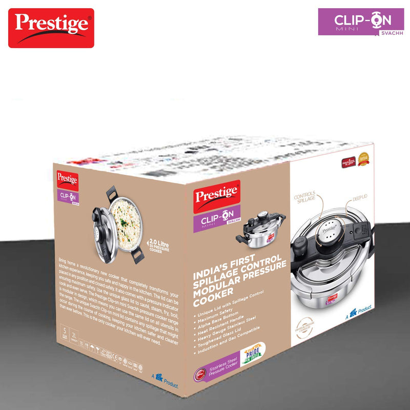 Prestige Clip-on Mini Svachh Stainless Steel Pressure Cookers with Glass Lid only on www.rasoishop.com