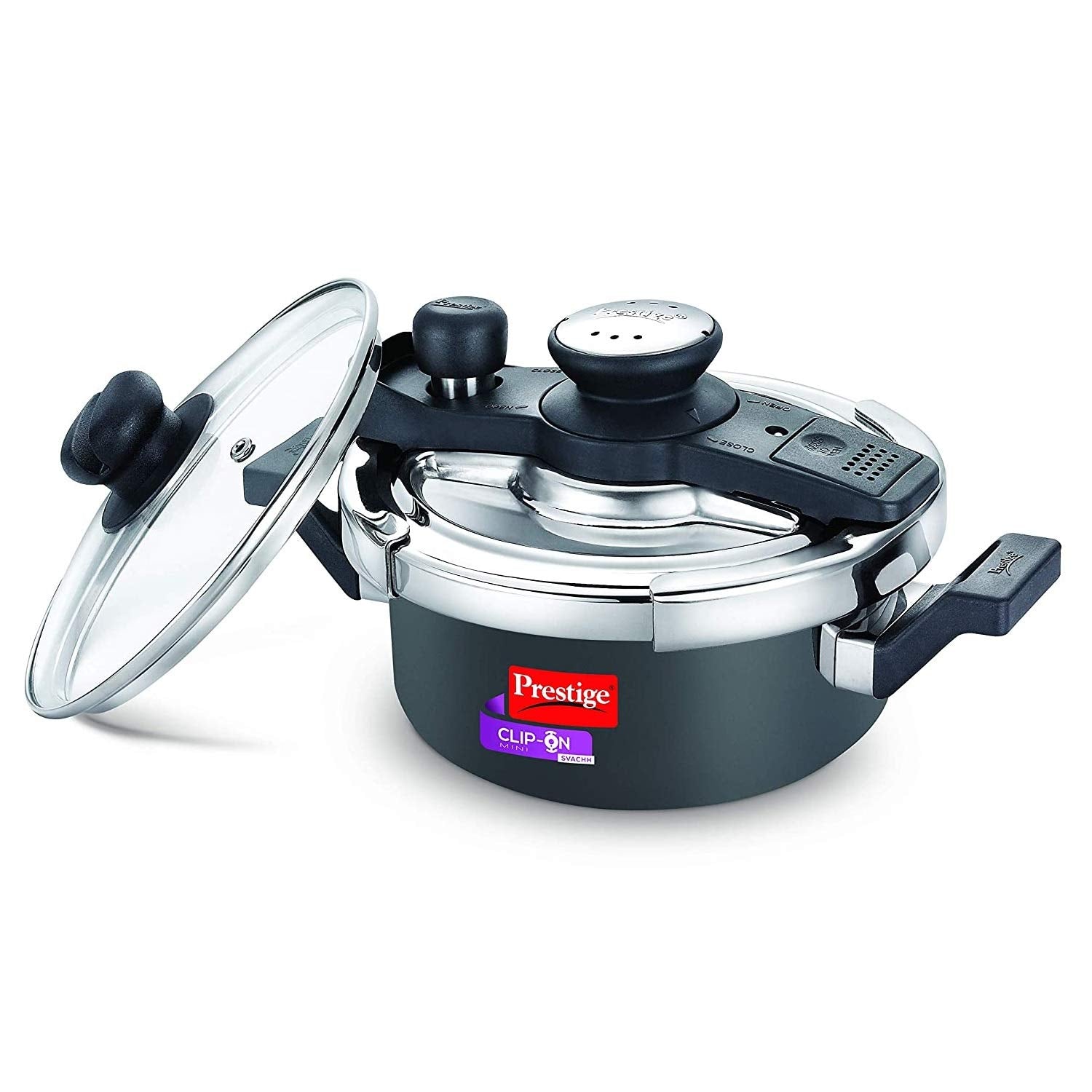 Prestige Clip-on Mini Svachh Hard Anodised Aluminium Pressure Cooker with Glass Lid - 20239 - 1