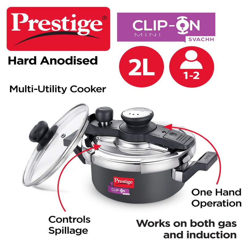 Prestige Clip-on Mini Svachh Hard Anodised Aluminium Pressure Cooker with Glass Lid - 20239 - 3