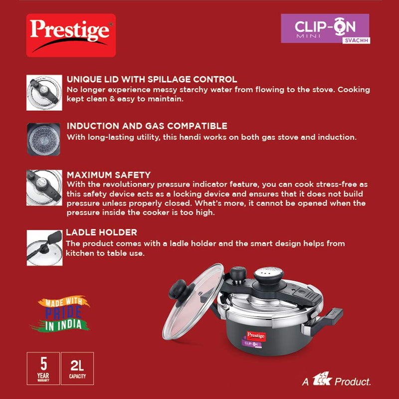 Prestige Clip-on Mini Svachh Hard Anodised Aluminium Pressure Cooker with Glass Lid - 20239 - 6