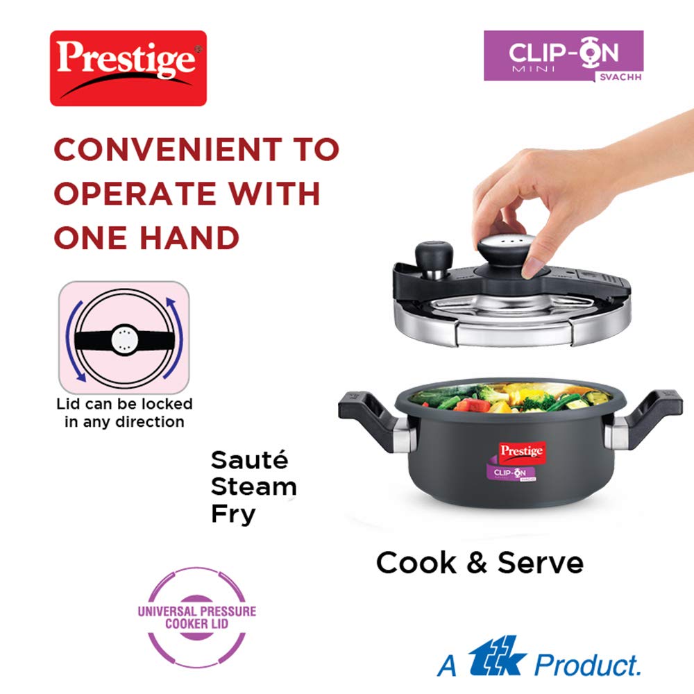 Prestige Clip-on Mini Svachh Hard Anodised Aluminium Pressure Cooker with Glass Lid - 20239 - 4