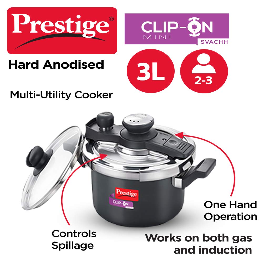 Prestige Clip-on Mini Svachh Hard Anodised Aluminium Pressure Cooker with Glass Lid - 20240 - 2