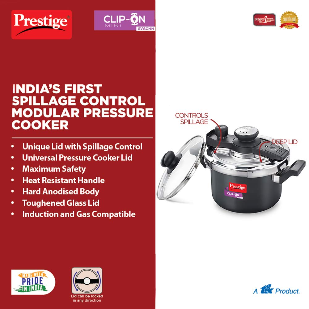 Prestige Clip-on Mini Svachh Hard Anodised Aluminium Pressure Cooker with Glass Lid - 20240 - 4