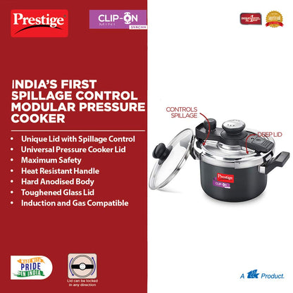 Prestige Clip-on Mini Svachh Hard Anodised Aluminium Pressure Cooker with Glass Lid - 20240 - 4