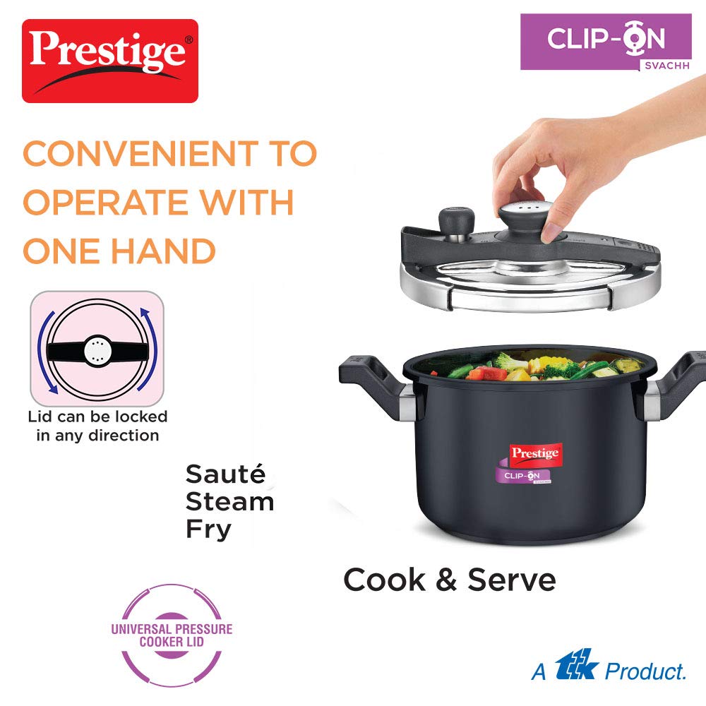 Prestige Clip-on Mini Svachh Hard Anodised Aluminium Pressure Cooker with Glass Lid - 20240 - 3