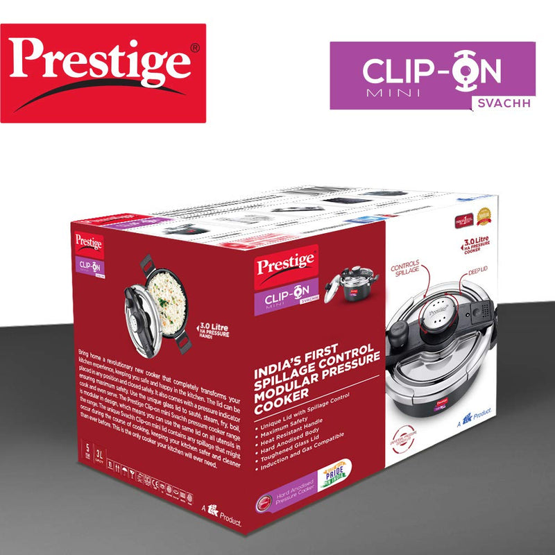 Prestige Clip-on Mini Svachh Hard Anodised Aluminium Pressure Cooker with Glass Lid - 20240 - 6