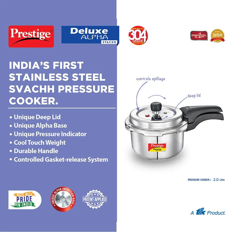 Prestige Deluxe Alpha Svachh Stainless Steel Pressure Cooker - 4