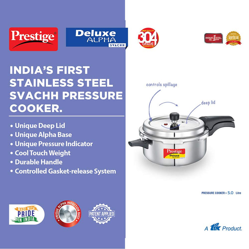 Prestige Deluxe Alpha Svachh Stainless Steel Pan Pressure Cooker