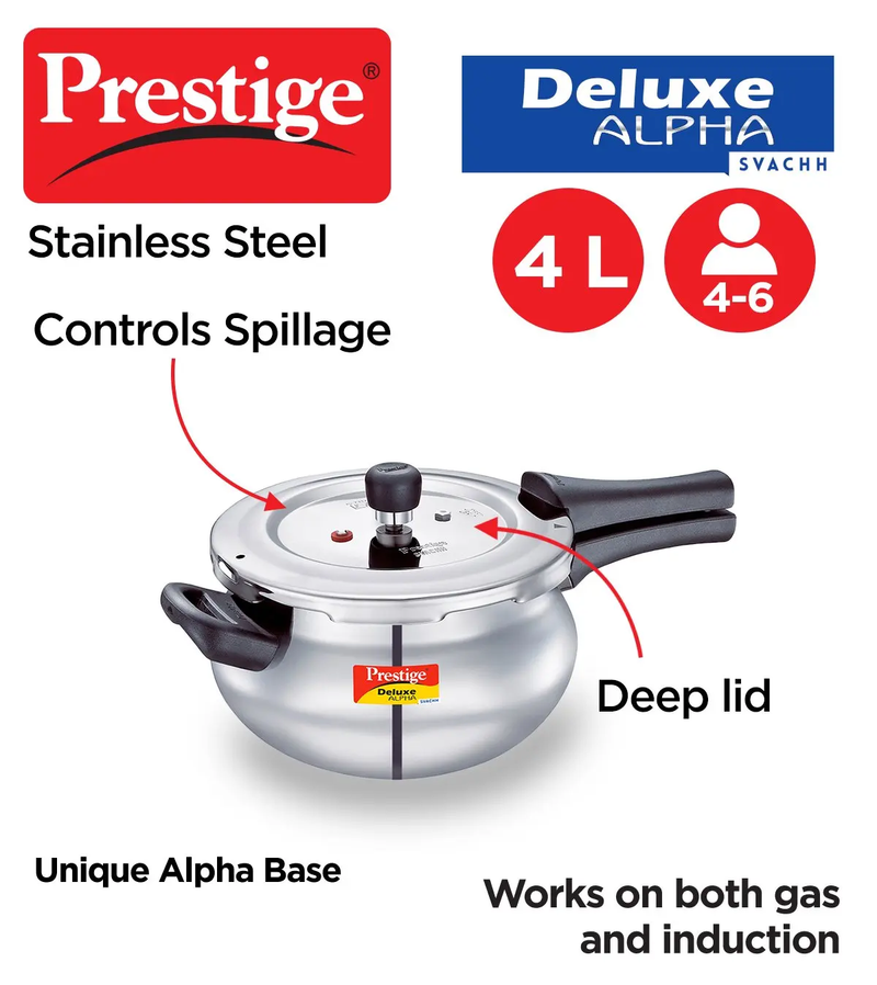 Prestige Deluxe Alpha Svachh Stainless Steel Handi Pressure Cooker - 12