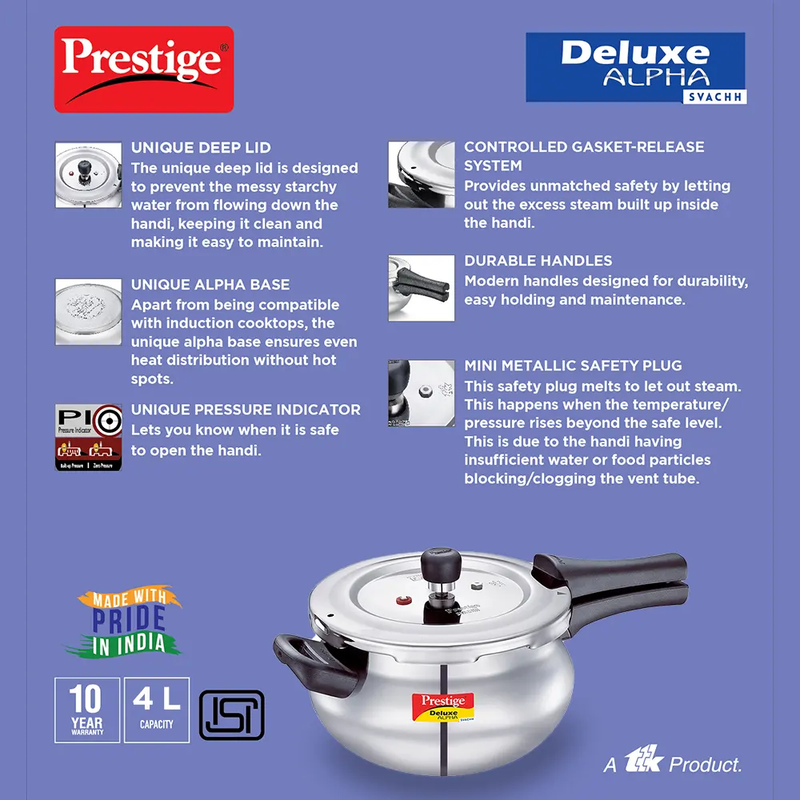 Prestige Deluxe Alpha Svachh Stainless Steel Handi Pressure Cooker - 14