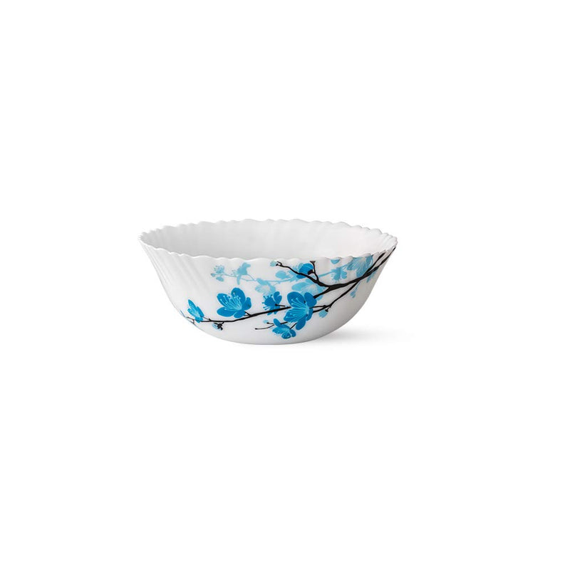 Larah by Borosil Mimosa Opalware Dinner Set | White & Blue | Set of 26 Pcs