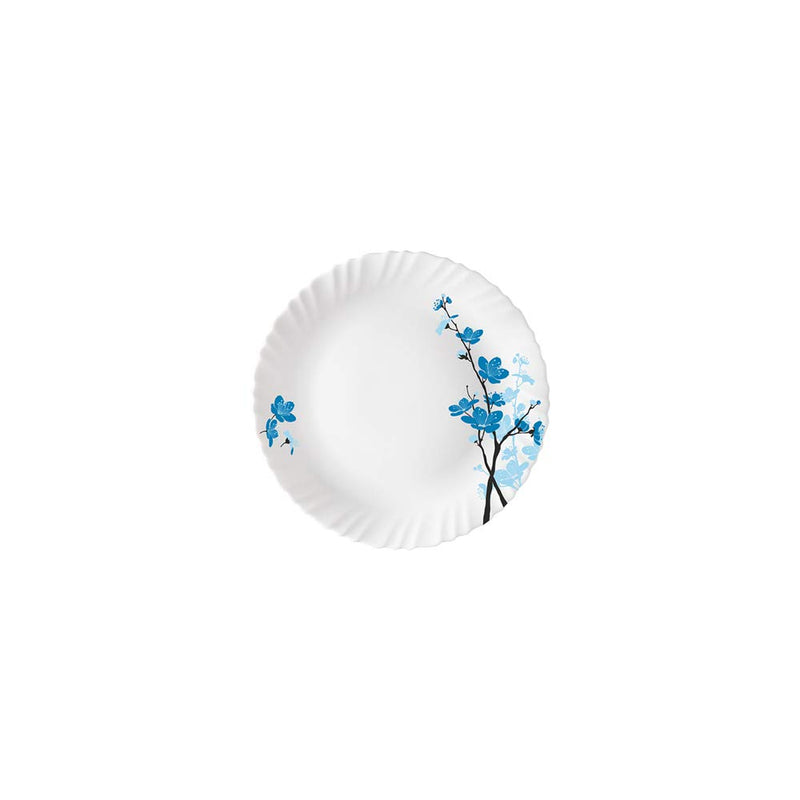 Larah by Borosil Mimosa Opalware Dinner Set | White & Blue | Set of 26 Pcs