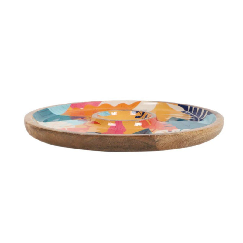 Softel Wooden Round Chip & Dip Platter - 3