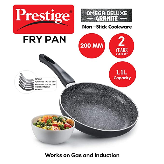 Prestige Omega Deluxe Granite Fry Pan, 1.1L | 1.7L | 3L | Black only on www.rasoishop.com