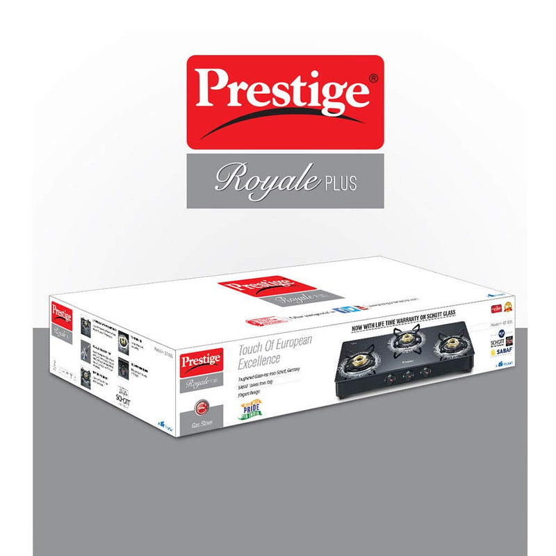 Prestige Royale Plus GT03L 3 Burner Schott Glasstop Gas Stove, Black