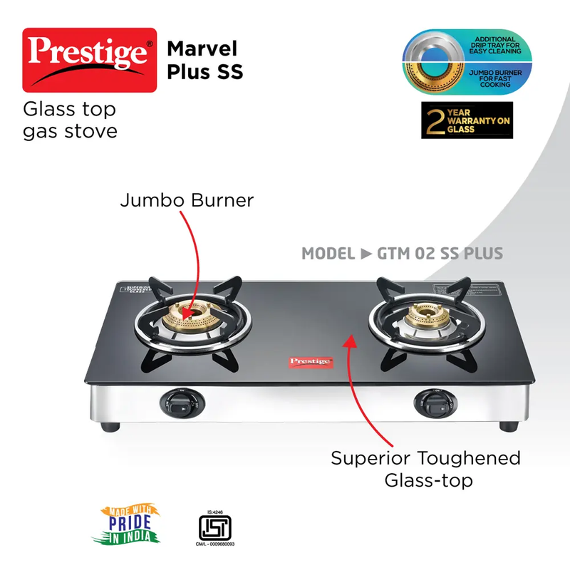 Prestige Marvel Plus Glass Top Gas Table- GTM 02 SS