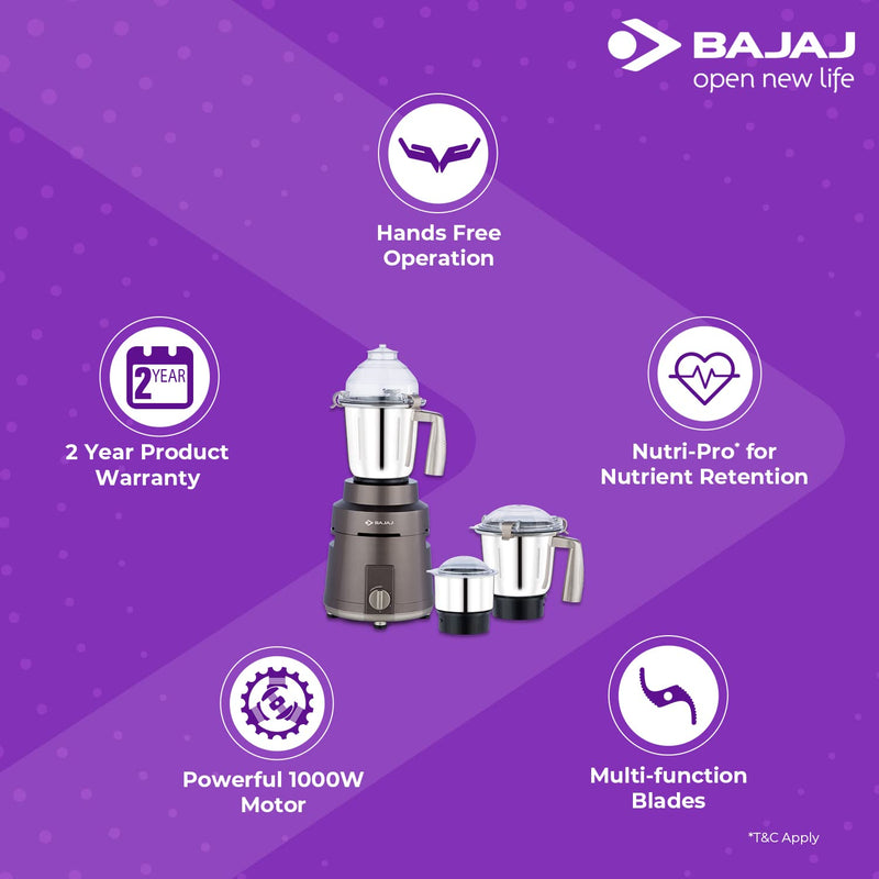 Bajaj Powerful Herculo 1000 Watt Mixer Grinder with 3 Jars - 410540 - 7