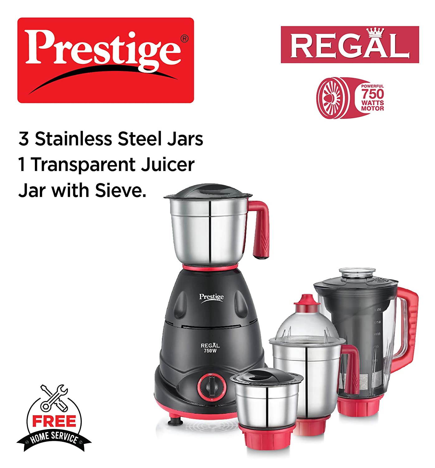 Prestige Regal Mixer Grinder, 750W, Stainless Steel Jar