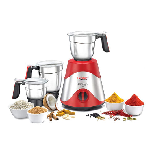 Prestige Ultimate 750W Mixer Grinder With 3 Stainless Steel Jars | Red &  Silver