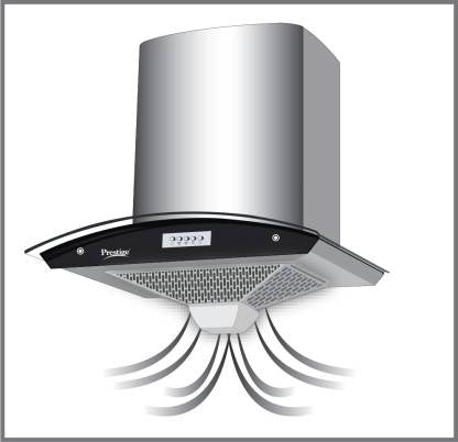 Prestige GKH 900 CN Curved Glass Kitchen Hood Chimney with Baffle Filters | 1100 m³/hr | Silver