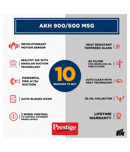Prestige 90 cm 1100 m³/HR Auto-Clean Angular Kitchen Chimney - AKH 900 MSG - 41642 - 9