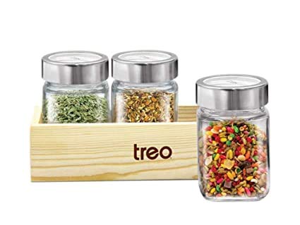 Treo Cuwood Storage Jar with Wooden Tray Set of 3, 310 ml on www.rasoishop.com