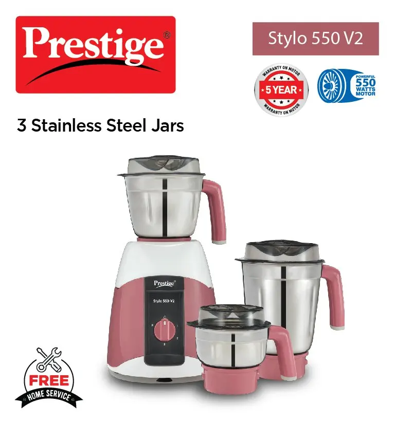 Prestige Stylo 550 Watt V2 Mixer Grinder with 3 Stainless Steel Jar  -  42503 - 2