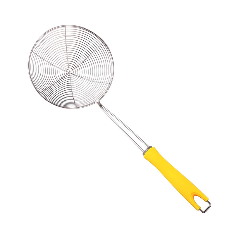 Classy Touch Stainless Steel Deep Fry Strainer Oil Strainer Colander Wire Skimmer with Spiral Mesh Professional Grade ABS Plastic Handle