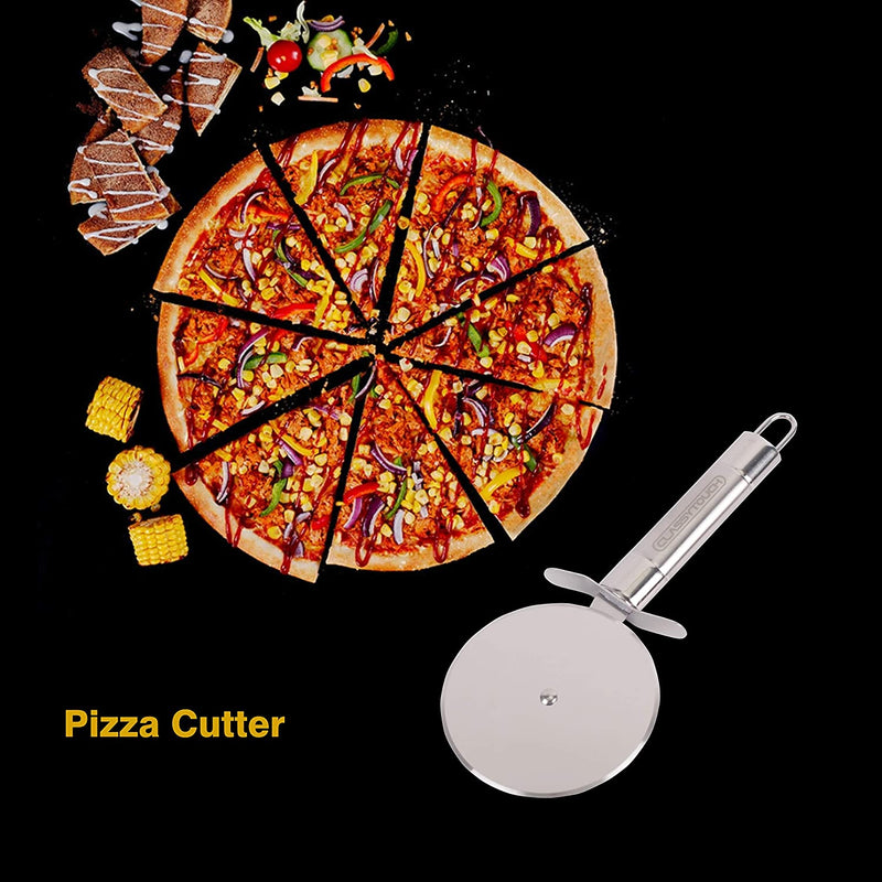 Classy Touch Pizza Cutter Wheel Slicer Heavy Stainless Steel Sharp Blade (7.9 inch-Silver)