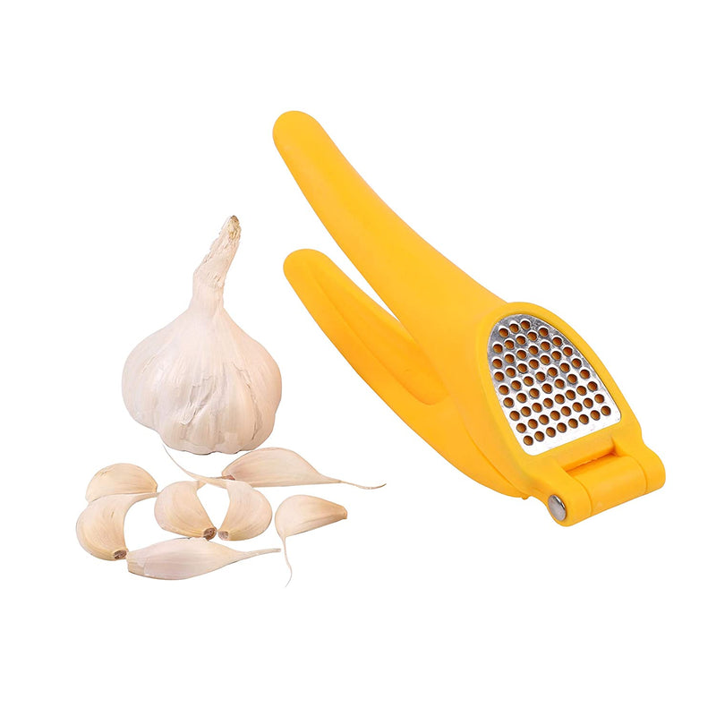 Classy Touch Garlic Press Multifunction Hand Presser Crusher Ginger Squeezer Slicer Masher Kitchen Tool (Yellow)