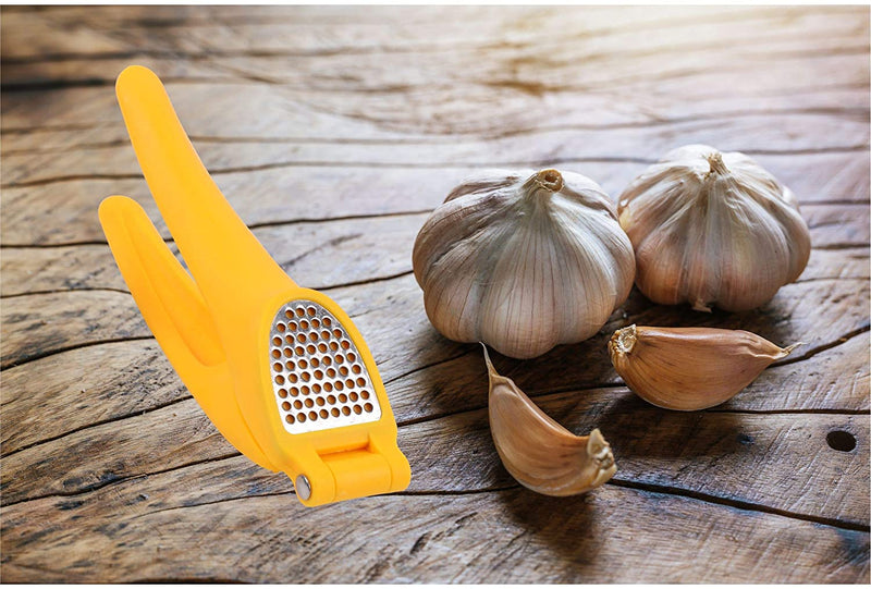 Classy Touch Garlic Press Multifunction Hand Presser Crusher Ginger Squeezer Slicer Masher Kitchen Tool (Yellow)