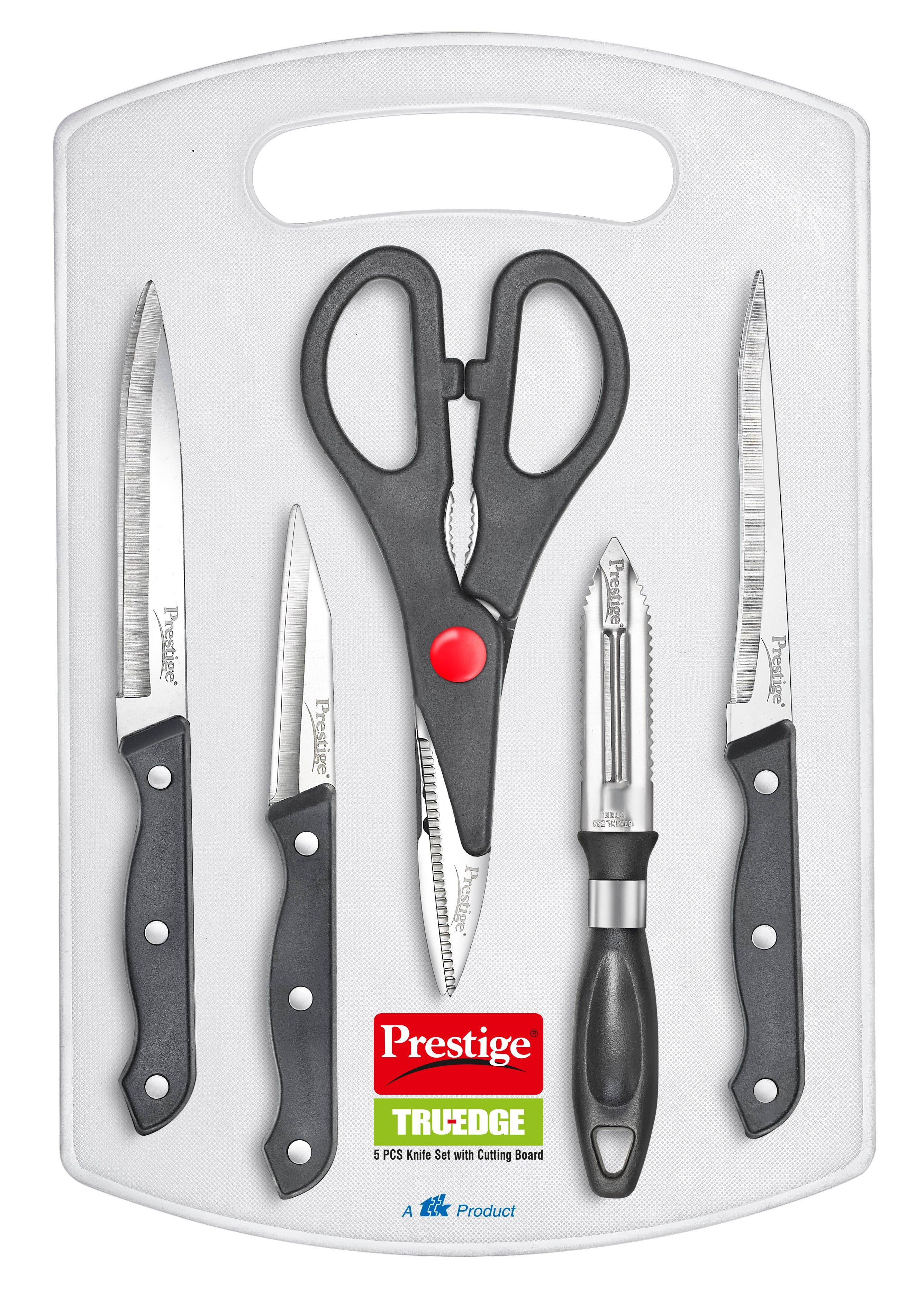 Prestige Tru-Edge Kitchen Knife Board Set, 6-Pieces, Black/Silver