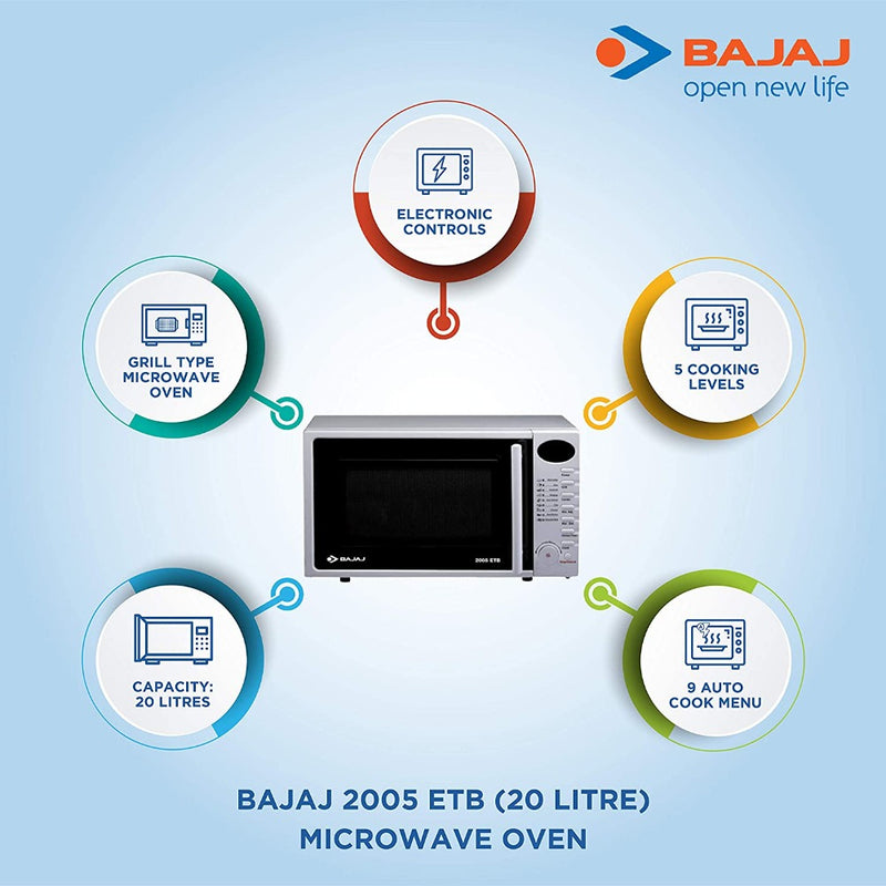 Bajaj 2005 ETB 20 Litres Grill Microwave Oven with Jog Dial - 490036 - 6