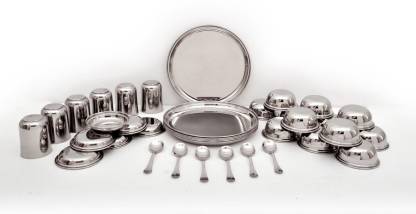 Mirror Pack Of 36 Stainless Steel Royale 36 Pcs Dinner Set (Design Theme: Royale) (Plate Size:13") Dinner Set
