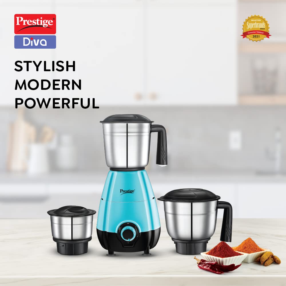 Prestige Diva 500 Watt Mixer Grinder with Stainless Steel Jar Black Blue