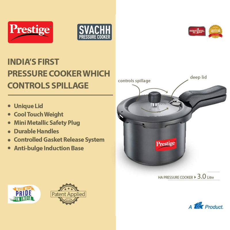 Prestige Svachh Pressure Cooker with Hard Anodized Body (Black)