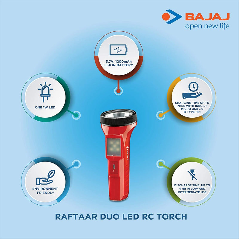 Bajaj Raftaar Duo Rechargeable LED Torch 610049 - 4
