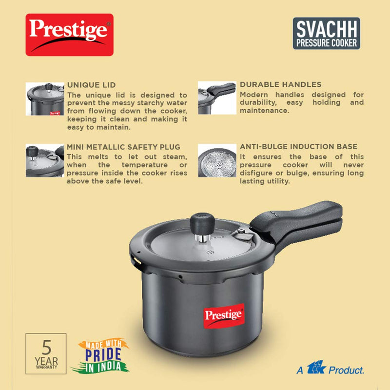 Prestige Svachh Pressure Cooker with Hard Anodized Body (Black)