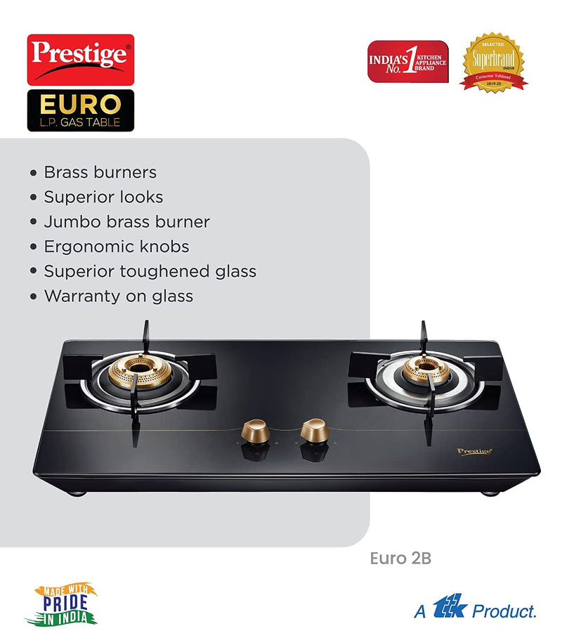 Prestige Euro Glass Top 2 Burners Gas Stove With Toughened Glass Top - 40365 - 3